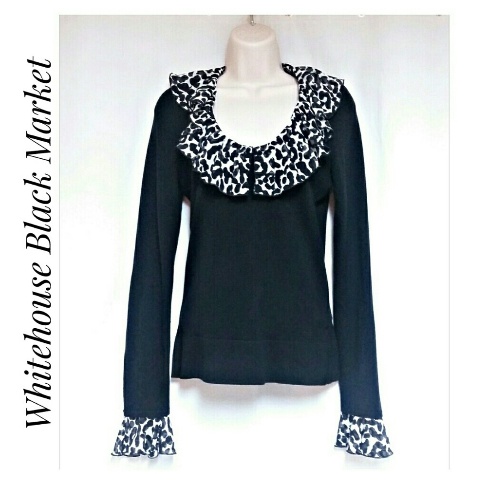 WHBM Black Knit Top w/Zebra Trim Size XS